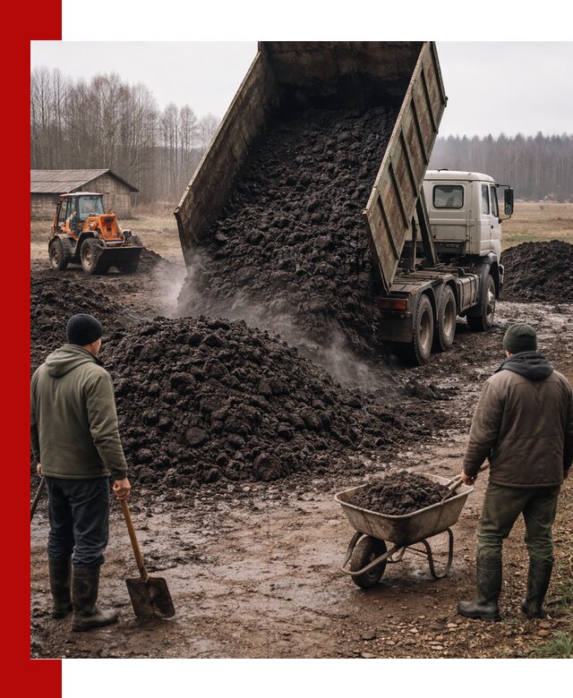 Доставка низинного торфа с разгрузкой и доставкой в Балаково