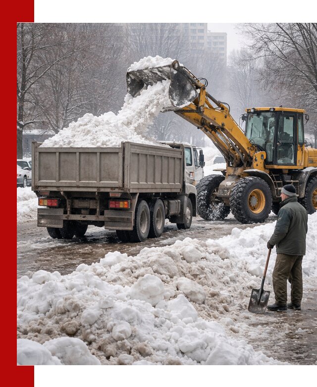 Вывоз снега грузовой техникой в Балаково оперативно и чисто