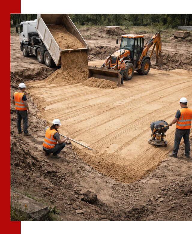 Устройство песчаной подушки для фундаментов и дорог в Балаково